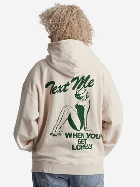 Lonely Ghost “Text Me When You Get Lonely” Hoodie – Cream Beige, Size L, GUC